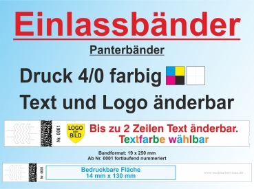 Panterbänder - Einlassbänder - Kontrollbänder - 4/0 [Text + Logo änderbar]